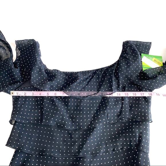 NWT Citrine Black Micro Polka Dot Tiered Ruffle Boatneck Blouse Size 12 - Picture 9 of 11